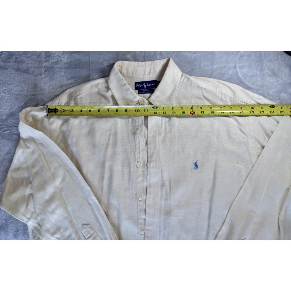 Ralph Lauren Mens XL Blake Button Down Shirt Cream Cotton Linen Relaxed Fit - Picture 4 of 14